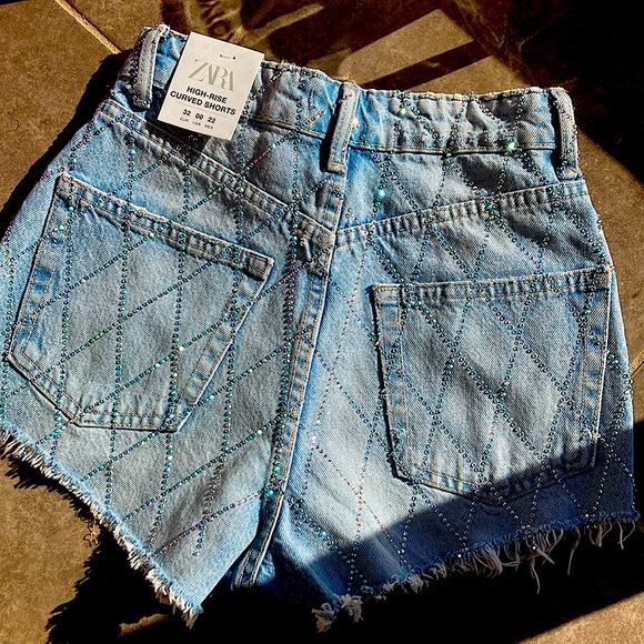 Zara Beautiful Rhinestone Shorts NWT - 0 - Picture 7 of 8